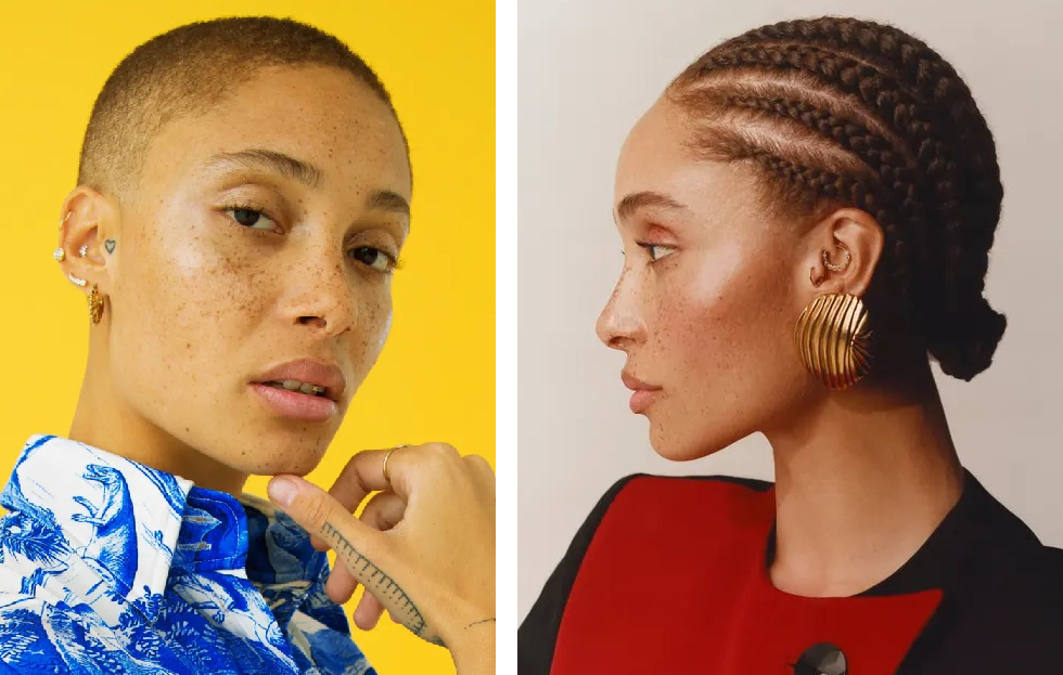 Adwoa Aboah bald and with hair