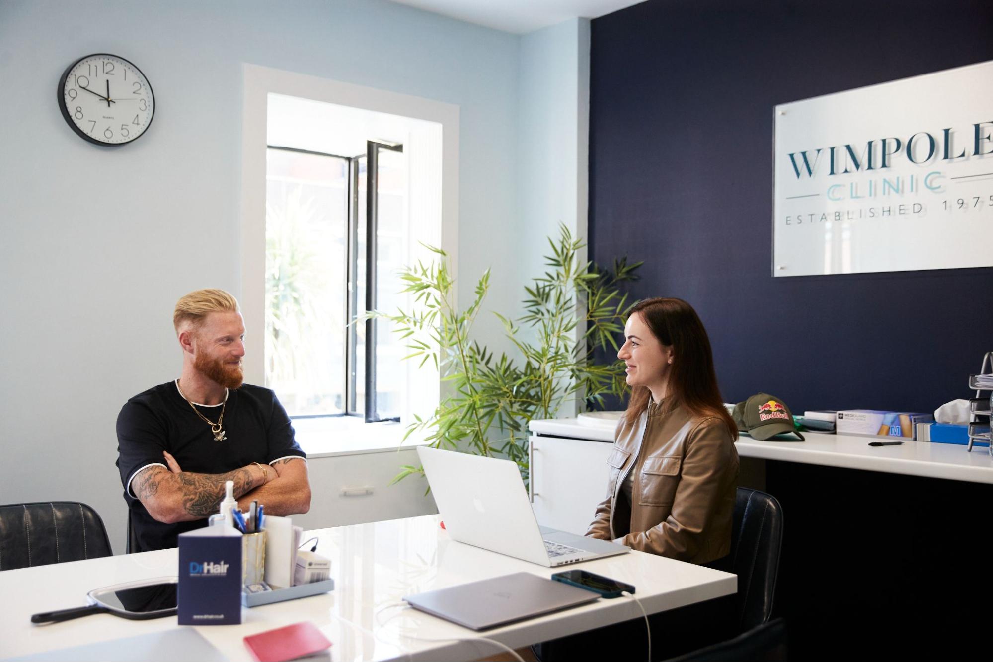 Ben Stokes at the Wimpole Clinic office