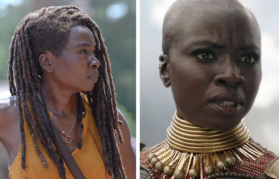 Danai Gurira with hair and bald