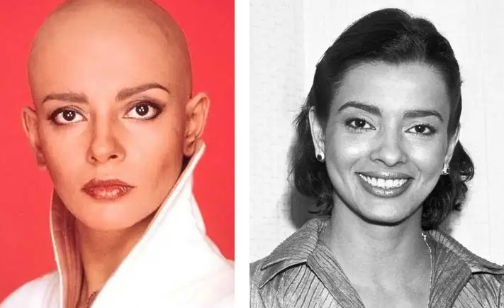 Persis Khambatta bald and with hair