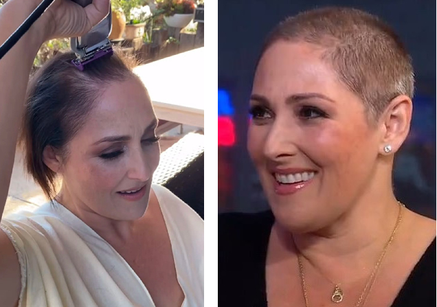 Ricki Lake shaving her head and bald head