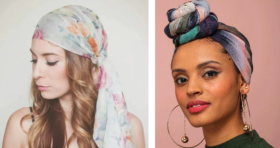 examples of women wearing a scarf or headwrap