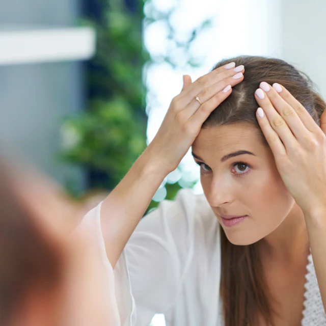 woman grooming her hair